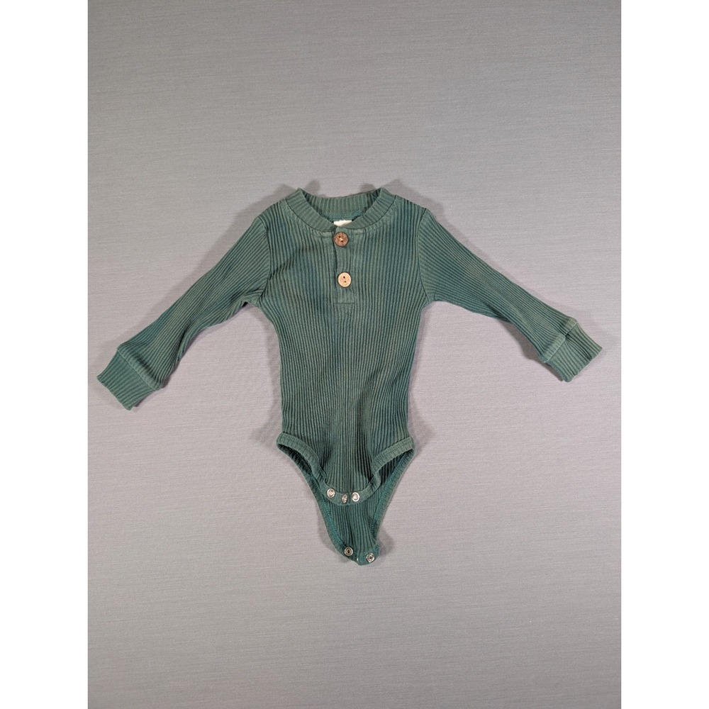 Unbranded Forest Green Ribbed Henley Long Sleeve Bodysuit Size 80 (9-12M)
